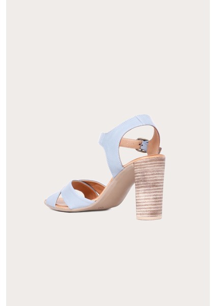 Mavi Deri Kadın Topuklu Sandalet fırsatları