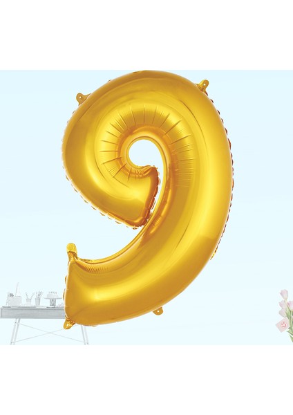 9 Yaş Rakam Folyo Balon, 100 cm - Altın