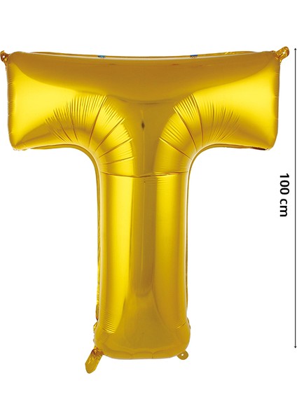 T Harf Folyo Balon, 100 cm - Altın
