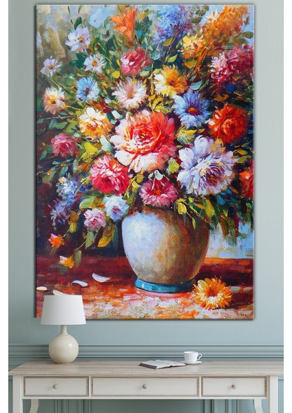 Vazo Içinde Çiçekler Dekoratif Kanvas Tablo, Kafe ve Bürolara Uygun