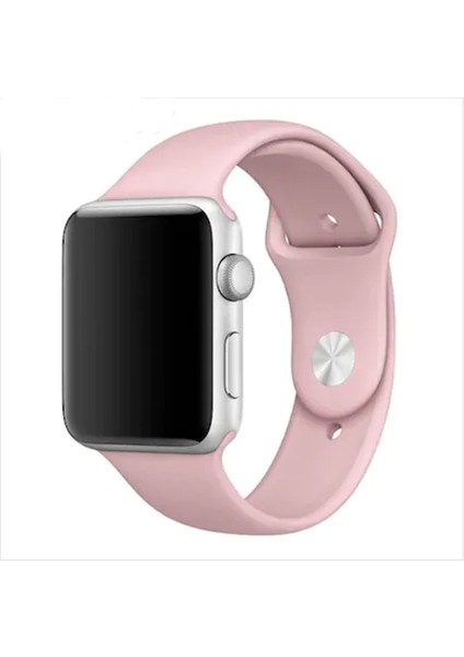 Apple Watch Uyumlu Seri 1 2 3 38MM Silikon Kordon Kayış M-L Pembe(Toz)
