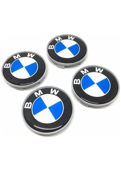 Bmw Damla Geçme Jant Göbeği Gri Mavi Beyaz 4'lü 65/68 mm