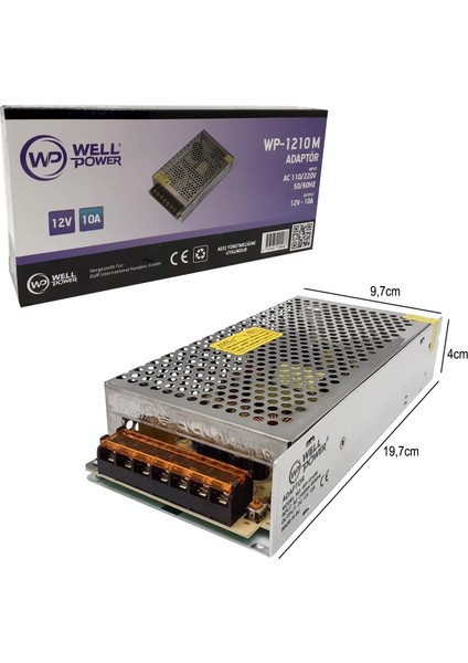 Adaptör 12V 10A Metal Kasa Wellpower WP-1210M
