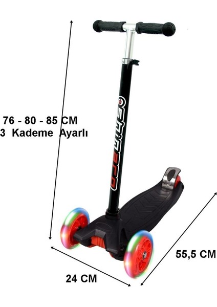 Can Oyuncak Shinaro MAXI Twister 3 Led Işıklı 3 Tekerli Yükseklik Ayarlı Scooter - SİYAH