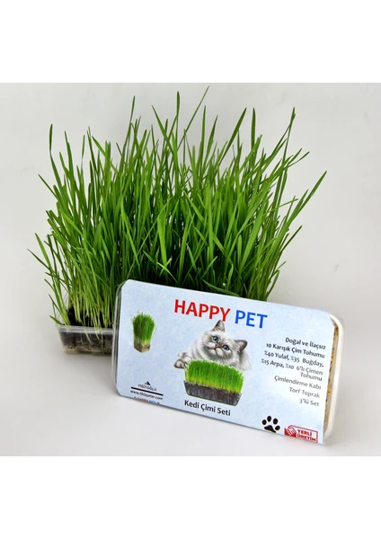 Happy Pet Kedi Çimi Seti 100GR. Karışım Çim Taze Paket  (PET25)