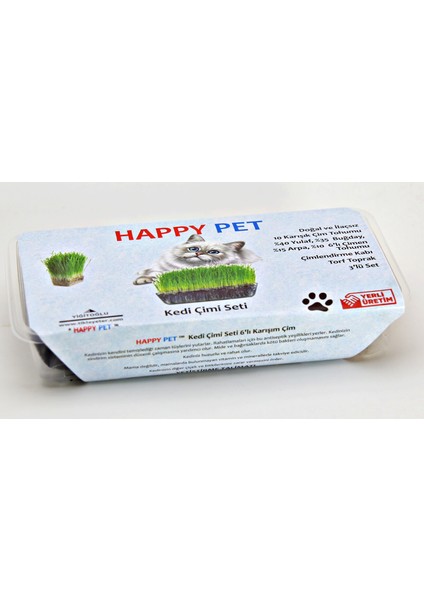 Happy Pet Kedi Çimi Seti 100GR. Karışım Çim Taze Paket  (PET25)