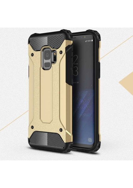 - Samsung Galaxy S9 - Kılıf Çift Katman Zırh Tank Crash Military Kapak - Gold