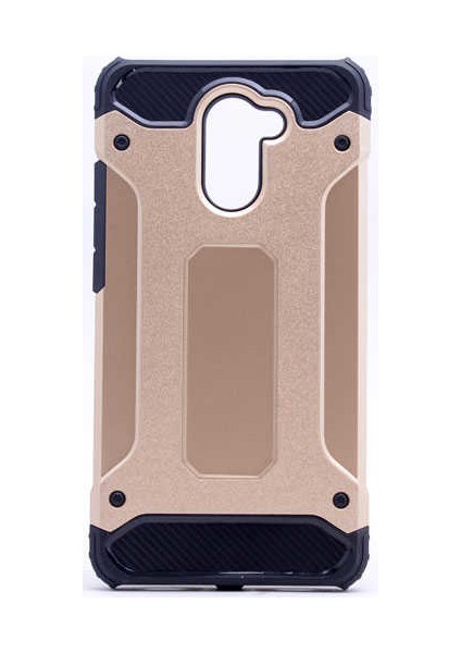 - Huawei Y7 Prime - Kılıf Çift Katman Zırh Tank Crash Military Kapak - Gold