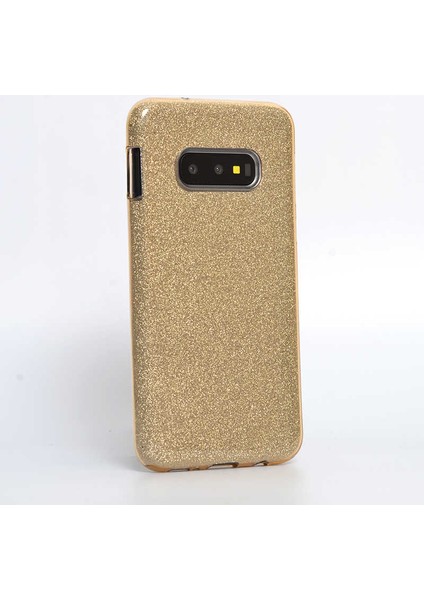 - Samsung Galaxy S10E - Kılıf Simli Koruyucu Shining Silikon - Gold - T7989