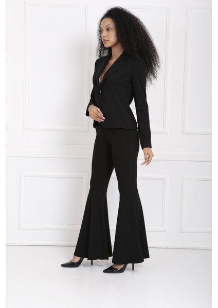 5 Cm.kumaş Kaplama Kemerli Diz Altı Volanlı Pike Pantolon | PNT32971 Siyah indirimleri