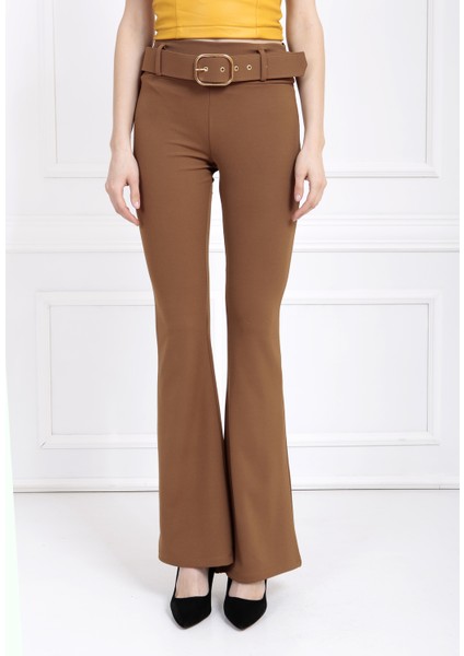Ispanyol Paça Kemerli Örme Kumaş Pantolon PNT32439 Vızon fırsatları
