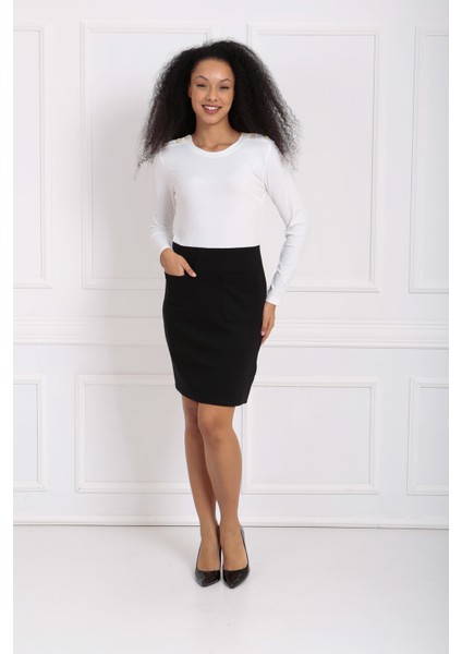 Üstü Kaşkorse Altı Çelik Uzun Kol Elbise | ELB32939 Siyah Ekru modelleri