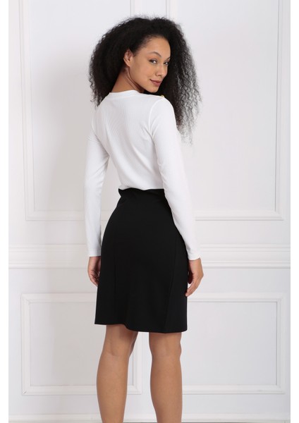 Üstü Kaşkorse Altı Çelik Uzun Kol Elbise | ELB32939 Siyah Ekru indirimleri