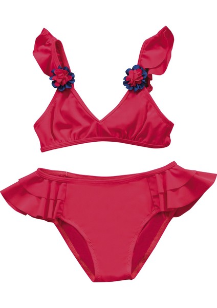 Kız Çocuk Kırmızı Aksesuar Detaylı Volanlı Bikini Takımı