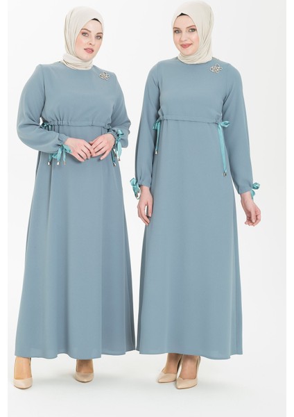 Kalem Spor Mint Tesettür Elbise 5246