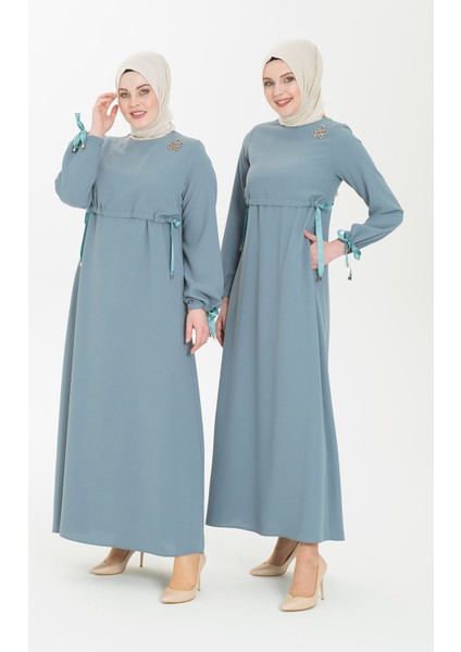 Kalem Spor Mint Tesettür Elbise 5246