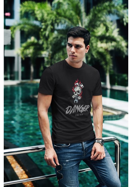 Unisex Siyah Ön Dijital Baskılı T-Shirt