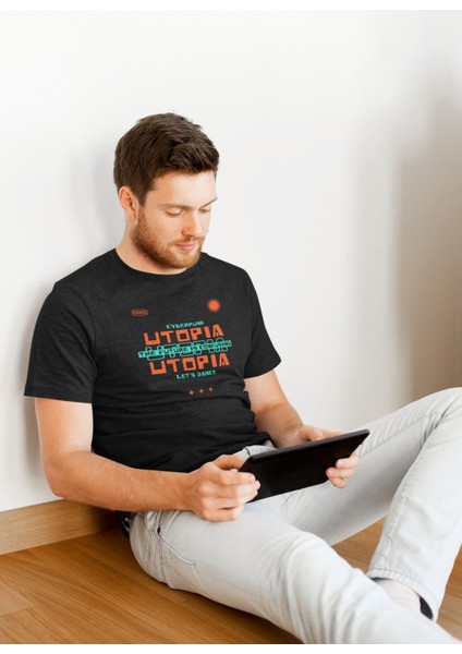 Unisex Siyah Ön Dijital Baskılı T-Shirt