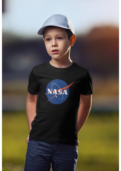 Çocuk Siyah Tshirt Nasa Dijital Baskılı
