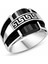 Özel Tasarım Zirkon Taş Işlemeli Siyah Oniks Taşlı 925 Ayar Gümüş Erkek Yüzük 2