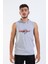 Unisex Ön Dijital Baskılı Kapşonlu Kolsuz Gri Melanj T-Shirt 1