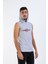 Unisex Ön Dijital Baskılı Kapşonlu Kolsuz Gri Melanj T-Shirt 2