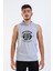 Unisex Ön Dijital Baskılı Kapşonlu Kolsuz Gri Melanj T-Shirt 1