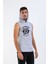 Unisex Ön Dijital Baskılı Kapşonlu Kolsuz Gri Melanj T-Shirt 2