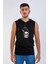 Unisex Ön Dijital Baskılı Kapşonlu Kolsuz Siyah T-Shirt 1