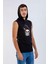 Unisex Ön Dijital Baskılı Kapşonlu Kolsuz Siyah T-Shirt 2