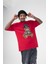 Oversize Bisiklet Yaka Baskılı Kısa Kollu T-Shirt Kırmızı 1