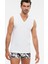 Erkek Penye V-Yaka Kolsuz Nobre T-Shirt Atlet 2 Li Beyaz S-2xl 1