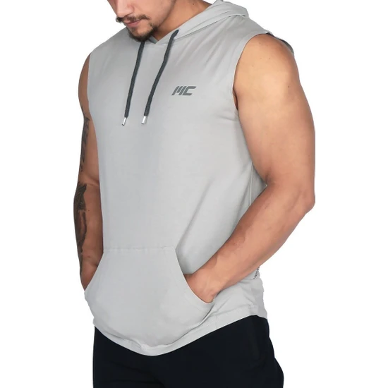 Musclecloth Training Kapüşonlu Kolsuz T-Shirt Gri