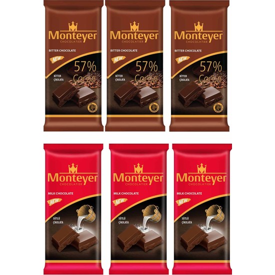 Monteyer Sütlü Tablet Çikolata +Monteyer Bitter Tablet Çikolata %57 X6 Adet