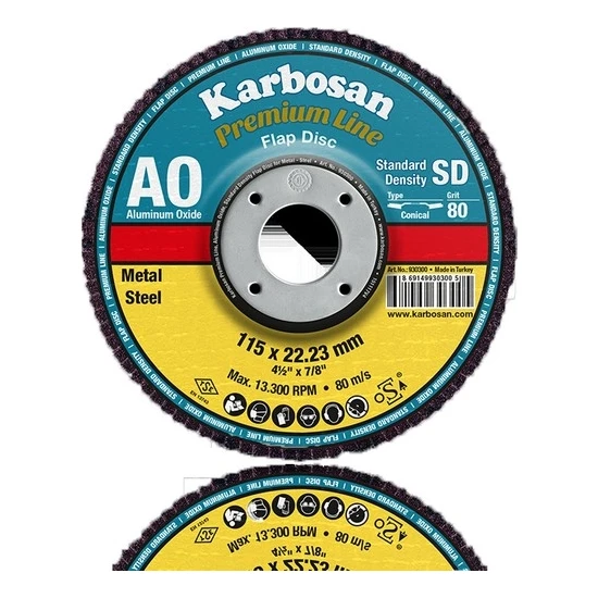 Karbosan Ao Flap Disk 115X22 Konik- 80 Kum   (10 Lu)