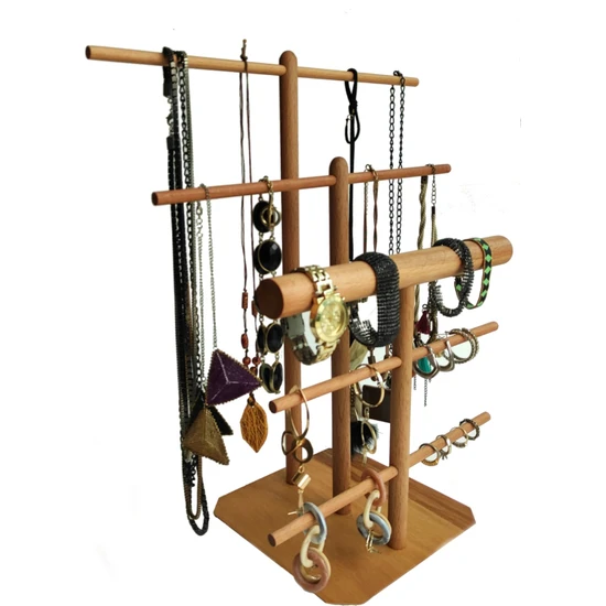 Uldemart Ahşap Takı Askısı 45 cm Takı Standı. Kolye Bileklik Askısı Takı Düzenleyici Organizer