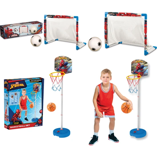 Beybisi Spiderman Futbol Set + Spiderman Küçük Ayaklı Basket Pota Set