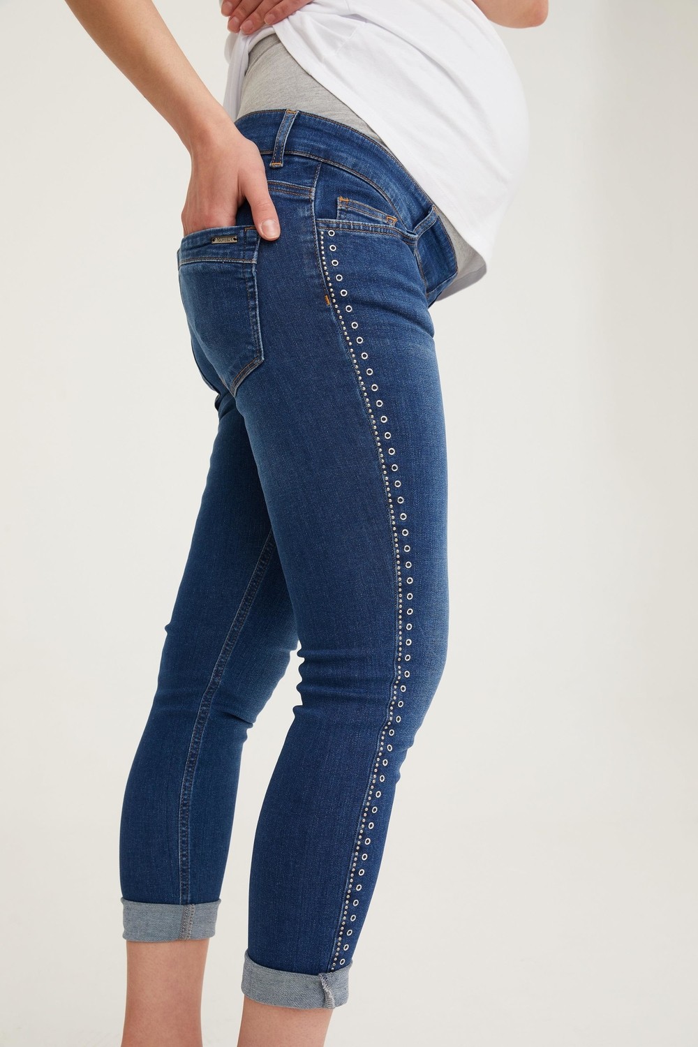 Vavien Hamile Skinny Denim Kuşgözü Taş Yapıştırma Pantolon Mavi 1089 görsel 2