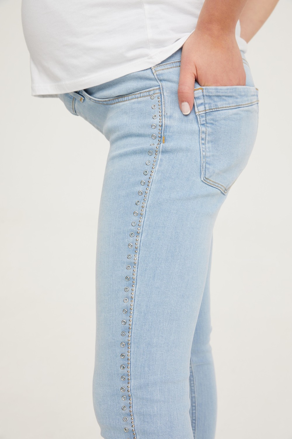 Vavien Hamile Skinny Denim Kuşgözü Taş Yapıştırma Pantolon Açık Mavi 1088 görsel 3