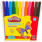 Play-Doh Keçeli Kalem 12 Renk 2 mm Dayanıklı Uç Kokusuz Su Bazlı Mürekkep Şeffaf Kapaklı