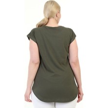 Haimoda Kadın Büyük Beden Düşük Kol T-Shirt Yeşil