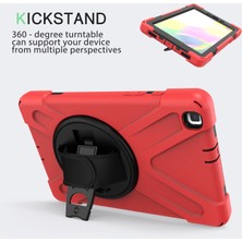 MobaxAksesuar Samsung Galaxy Tab A 10.1 T510 Kılıf T515 T517 Defender Standlı Askılı Tank Zırhlı Case Kırmızı