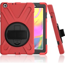 MobaxAksesuar Samsung Galaxy Tab A 10.1 T510 Kılıf T515 T517 Defender Standlı Askılı Tank Zırhlı Case Kırmızı