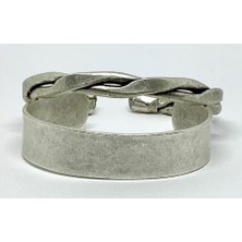 Armas Store Kalın Sade Gümüş Kaplama & Örgü Gümüş Kaplama Bileklik 2'li Set