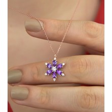 Ervanur Rose Altın Kaplama Ametist Mor Taşlı Kamelya Çiçeği Kadın Kolye