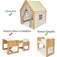 Minera Kumru Model Çocuk Çalışma Oyun Masa Sandalye Kitaplık ve Oyun Evi Seti