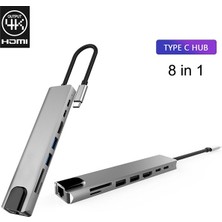 Dybox 8 Port USB 3.0 Type-C HDMI 3xusb+2 Pd) RJ45 Hub Adaptör Çoklayıcı Tf Sd Kart