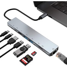 Dybox 8 Port USB 3.0 Type-C HDMI 3xusb+2 Pd) RJ45 Hub Adaptör Çoklayıcı Tf Sd Kart