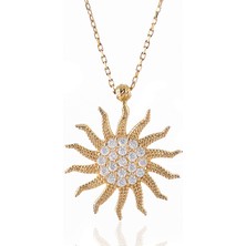 Prenses Pırlanta Kadın 14 Ayar Altın Taşlı Güneş Kolye