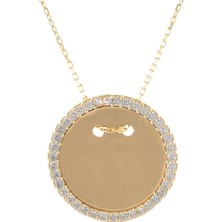 Prenses Pırlanta Kadın 14 Ayar Atlın Taşlı Plakalı Kolye